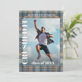 Blauwgroen Blue Tartan Pset Afstuderen Aankondiging (Staand voorkant)