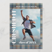 Blauwgroen Blue Tartan Pset Afstuderen Aankondiging (Voorkant)