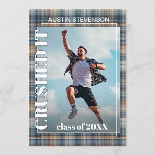 Blauwgroen Blue Tartan Pset Afstuderen Aankondiging (Voorkant)