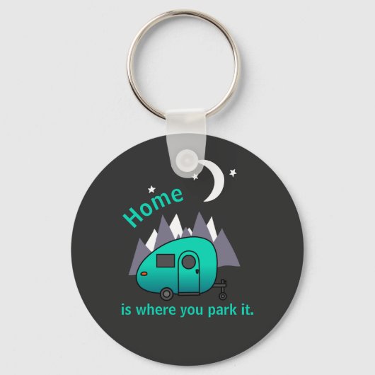Blauwgroen Blue Teardrop Camper Trailer Button Sle Sleutelhanger (Voorkant)