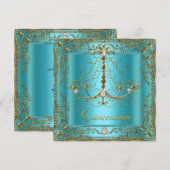 Blauwgroen Blue Tiara Gold Quinceanera 15e verjaar Kaart (Voorkant / Achterkant)