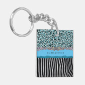Blauwgroen Blue Turquoise Girly Modern Glam Retro Sleutelhanger (Voorkant Links)
