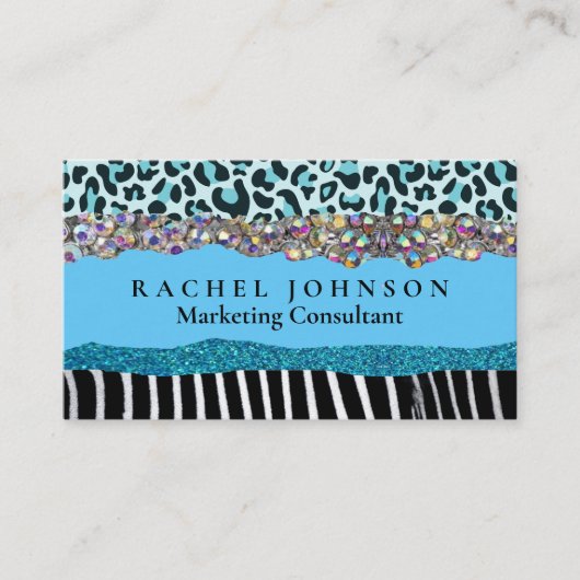 Blauwgroen Blue Turquoise Girly Modern Glam Retro  Visitekaartje (Voorkant)