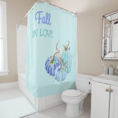 Blauwgroen Blue Turquoise Pumpkin Autumn Herfst Douchegordijn (In situ)