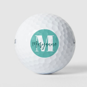 Blauwgroen Blue Turquoise Script Monogram Initiaal Golfballen