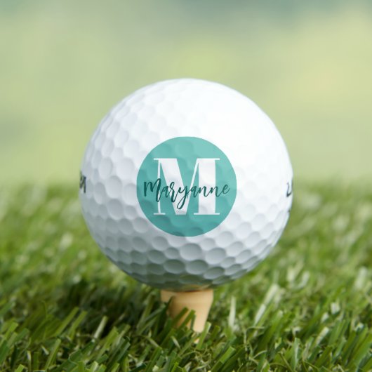 Blauwgroen Blue Turquoise Script Monogram Initiaal Golfballen (Insitu Shirt)