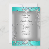 Blauwgroen Blue Turquoise Silver Birthday Party Kaart (Achterkant)