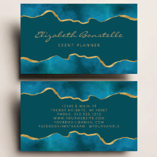 Blauwgroen Blue Waterverf Gold Foil Luxury Visitekaartje