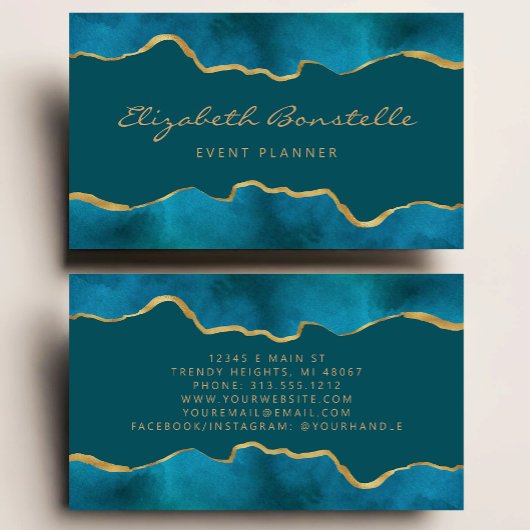 Blauwgroen Blue Waterverf Gold Foil Luxury Visitekaartje