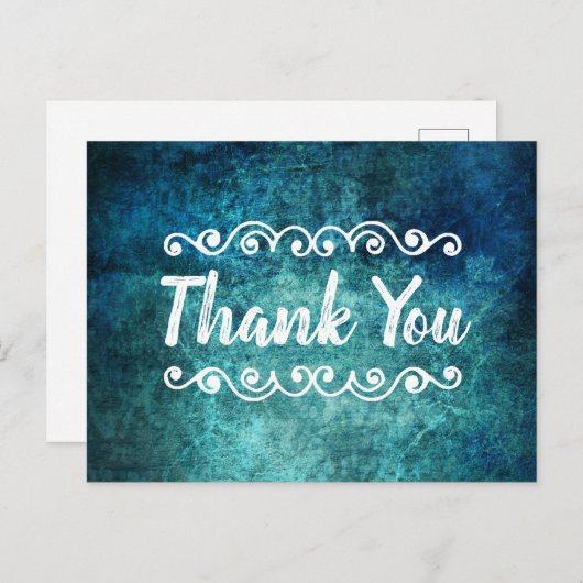 Blauwgroen Blue Waterverf Grunge Dank je Briefkaart (Voorkant / Achterkant)