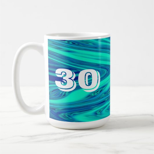 Blauwgroen Blue Waves Abstract 30 Verjaardag Custo Koffiemok (Links)