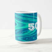 Blauwgroen Blue Waves Abstract 50 Verjaardag Custo Koffiemok (Voorkant rechts)