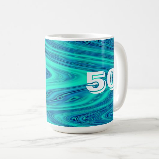 Blauwgroen Blue Waves Abstract 50 Verjaardag Custo Koffiemok (Voorkant rechts)