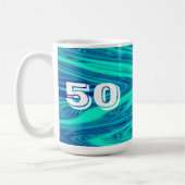 Blauwgroen Blue Waves Abstract 50 Verjaardag Custo Koffiemok (Links)