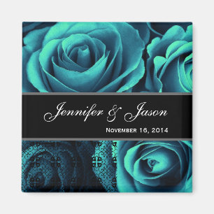 BLAUWGROEN BLUE Wedding Rose Bouquet met kant Magneet