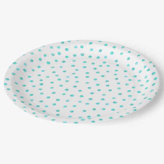 Blauwgroen Blue White Confetti Stippen Pattern Papieren Bordje (Gekanteld)