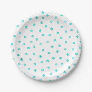 Blauwgroen Blue White Confetti Stippen Pattern Papieren Bordje