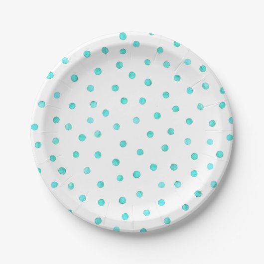 Blauwgroen Blue White Confetti Stippen Pattern Papieren Bordje (Voorkant)