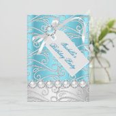Blauwgroen Blue White Pearl Diamonds Birthday Part Kaart (Staand voorkant)