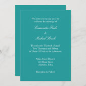 Blauwgroen Blue White Plain Simple Wedding Invitat Kaart (Voorkant / Achterkant)