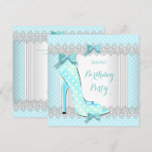 Blauwgroen Blue White Polka Dot High Hiel Birthday Kaart (Voorkant / Achterkant)