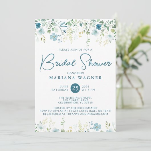 Blauwgroen Blue Wildflowers Vrijgezellenfeest Kaart (Staand voorkant)