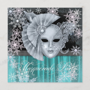 Blauwgroen Blue Winter Wonderland Masquerade Party Kaart