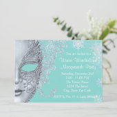 Blauwgroen Blue Winter Wonderland Masquerade Party Kaart (Staand voorkant)