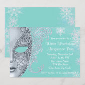 Blauwgroen Blue Winter Wonderland Masquerade Party Kaart (Voorkant / Achterkant)