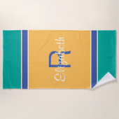 Blauwgroen Blue Yellow Custom Monogrammed Name Ini Strandlaken (Voorkant)