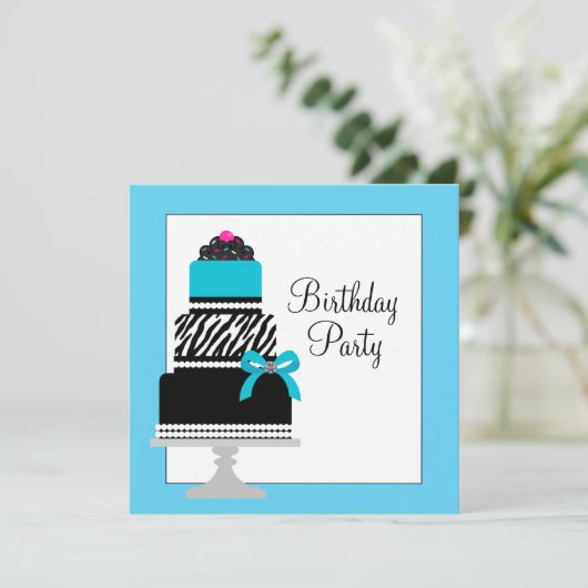 Blauwgroen Blue Zebra Cake Cupcake verjaardagsfees Kaart (Staand voorkant)