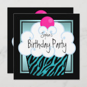 Blauwgroen Blue Zebra Girls Cupcake verjaardagsfee Kaart (Voorkant / Achterkant)