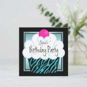 Blauwgroen Blue Zebra Girls Cupcake verjaardagsfee Kaart (Staand voorkant)