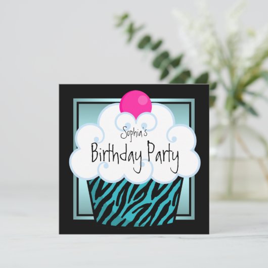 Blauwgroen Blue Zebra Girls Cupcake verjaardagsfee Kaart (Staand voorkant)