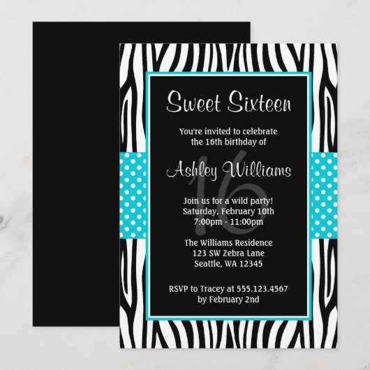 Blauwgroen Blue Zebra Polka Dot Sweet 16 Kaart (Voorkant / Achterkant)
