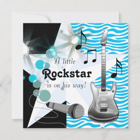 Blauwgroen Blue Zebra Rockstar Baby Boy Shower Kaart (Voorkant)