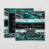 Blauwgroen Blue Zebra Sweet 16 verjaardagsfeestje Kaart (Voorkant / Achterkant)