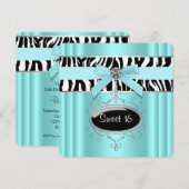 Blauwgroen Blue Zebra Sweet 16 verjaardagsfeestje Kaart (Voorkant / Achterkant)