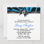 Blauwgroen Blue Zebra Sweet 16 verjaardagsfeestje Kaart (Achterkant)