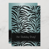 Blauwgroen Blue Zebra verjaardagsfeest uitnodiging (Voorkant / Achterkant)