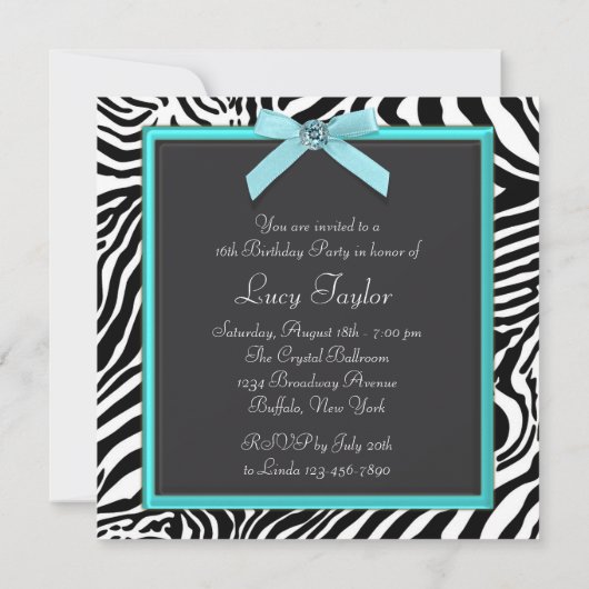 Blauwgroen Blue Zebra verjaardagsfeestje Kaart (Achterkant)