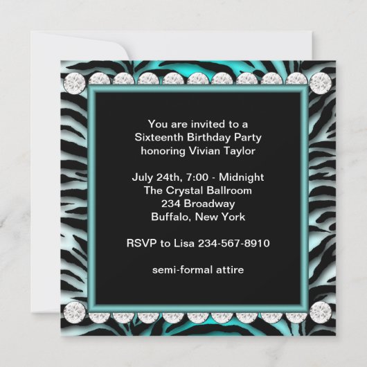 Blauwgroen Blue Zebra verjaardagsfeestje Kaart (Achterkant)