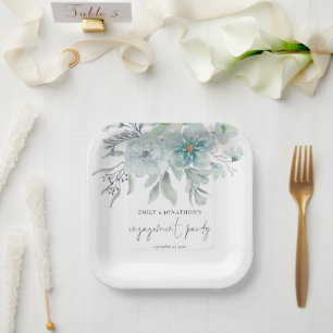 Blauwgroen Blue Zee Mist Florals Script Engagement Papieren Bordje