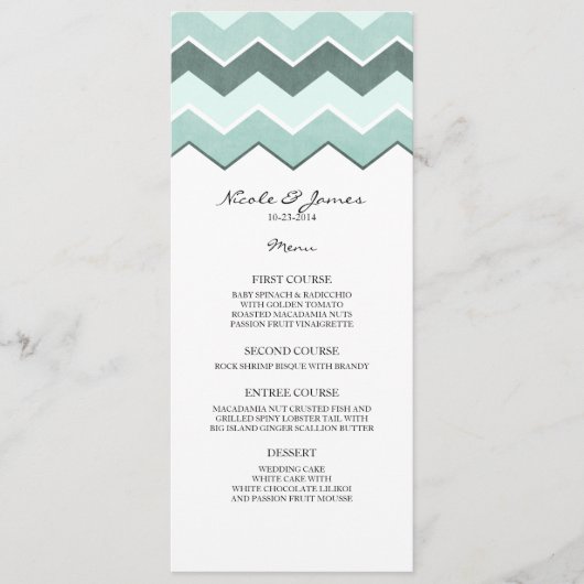Blauwgroen Blue Zig Zag Wedding Menu (Voorkant)