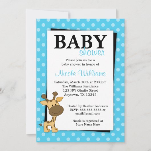 Blauwgroen BluePolka Dot Giraffe Baby Shower-uitno Kaart (Voorkant)