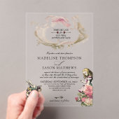 Blauwgroen Blush Alice in Wonderland Wedding Acryl Uitnodigingen (Insitu (Draagbaar))