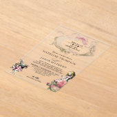 Blauwgroen Blush Alice in Wonderland Wedding Acryl Uitnodigingen (Laagn)