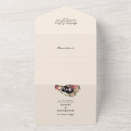 Blauwgroen Blush Alice in Wonderland Wedding All In One Uitnodiging (Buitenkant)