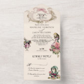  Blauwgroen Blush Alice in Wonderland Wedding All In One Uitnodiging (Binnen)