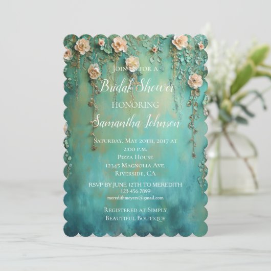 Blauwgroen Blush Pink Floral Vrijgezellenfeest Kaart (Staand voorkant)